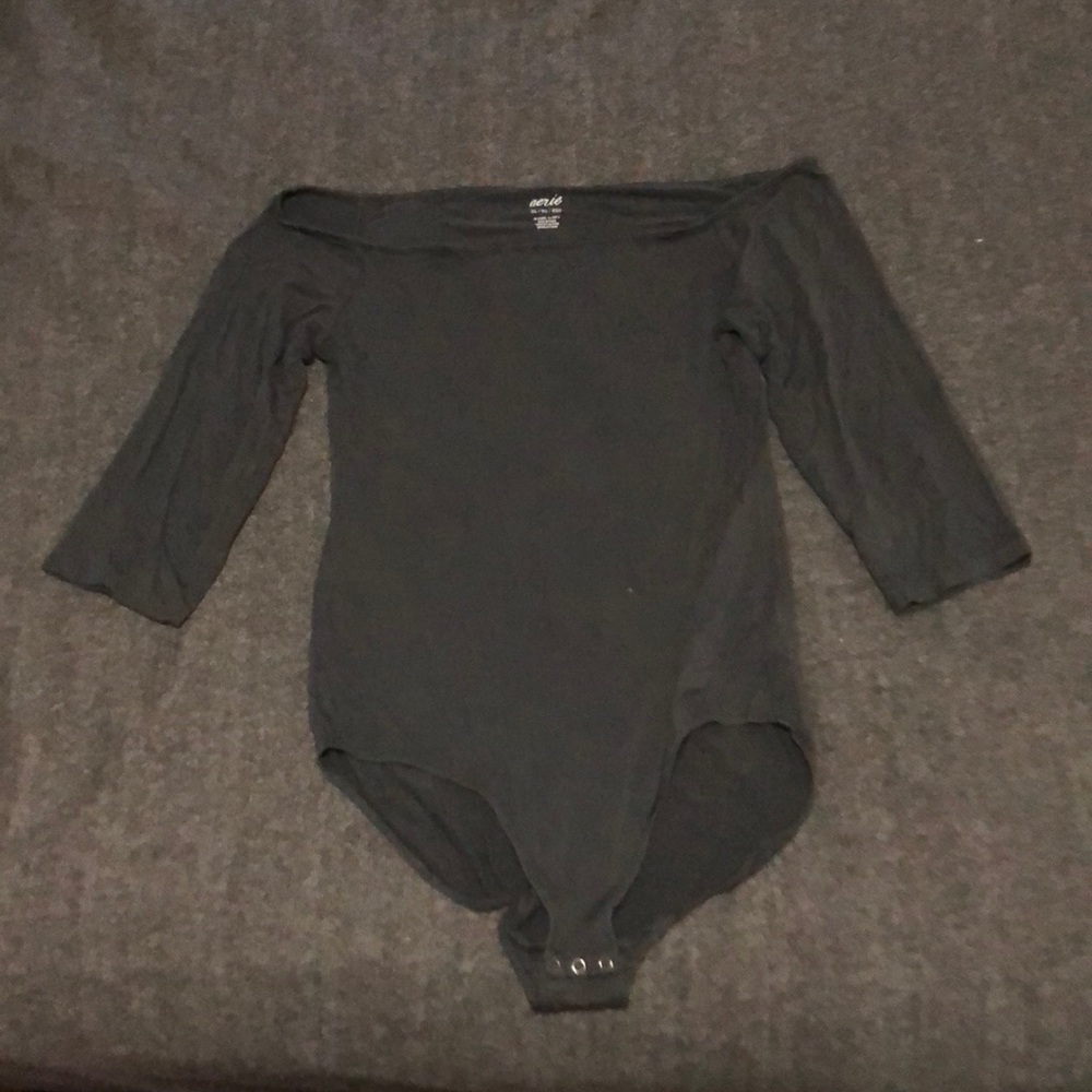 Dark Gray Off The Shoulder Long Sleeve Body Suit